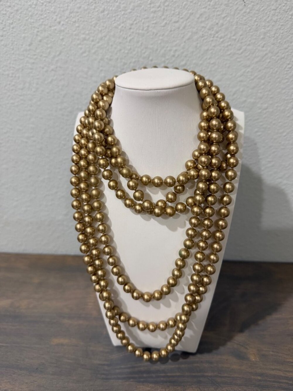 Vintage Extra Long Joan Rivers Faux Pearl Necklace Matte Gold Tone Color Over 10